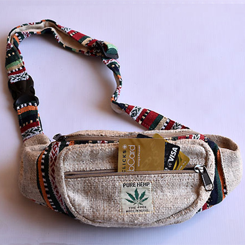 Hemp and woven cotton hippie style fanny pack