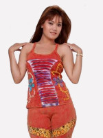 Rib cotton hippie tank top with centre cutwork and side embroidery, handcrafted in Nepal, sold online at wholesale prices by Himalayan Handmades.