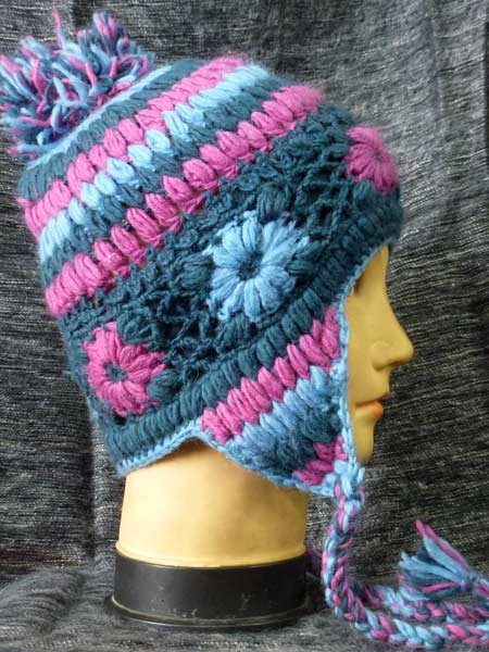 Sherpa hat crochet flowers