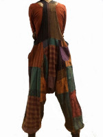 Patchwork drop crotch dungaree