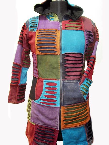 Long hippie patch fleece lined jacket