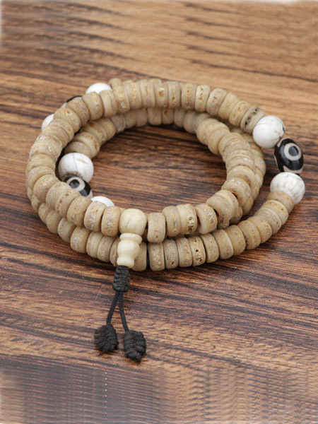 Dzi Bead Inlaid Yak Bone Prayer Mala