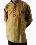 Collarless Cotton Shirt with Bhutan Trim