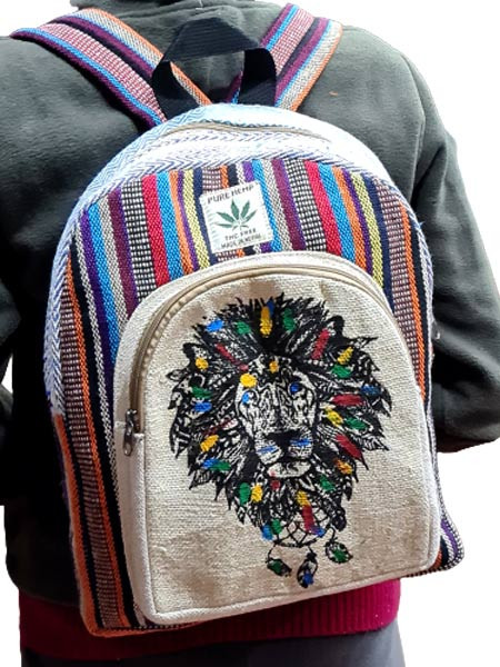 Hemp Backpack with Lion Motif