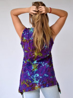 Sleeveless cutwork and tie dye top with drawstring pocket
