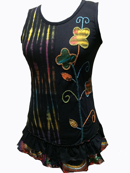 Patch flower tie-dye top