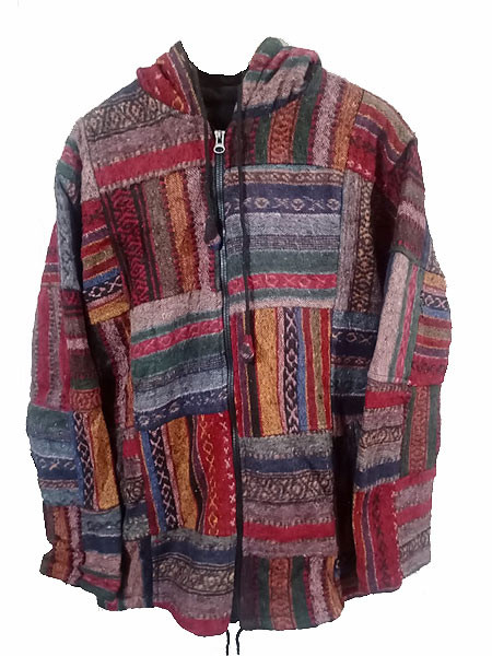 Patchwork Woven Cotton Fleece-Lined Hooded Jacket