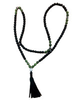 Shaligram mala prayer beads with Jade and white metal