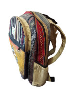 Hemp and woven cotton backpack with mushroom design