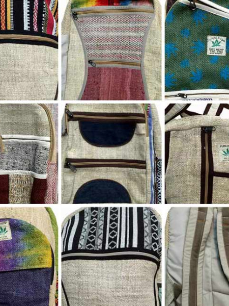 Assorted hemp backpacks