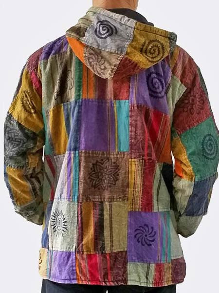 Lined Patchwork Printed Hoodie