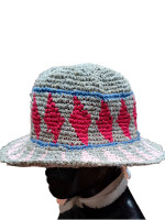 A hippie, bohemian style wide brimmed sun hat. Made from a mix of hemp, cotton and wool