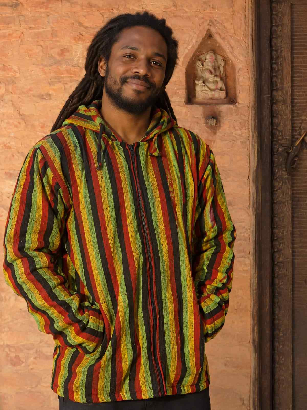 Rasta Striped Woven Cotton Hoodie