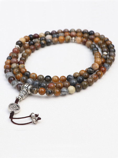 Tibetan Mantra River Stone Prayer Mala With Double Dorjee