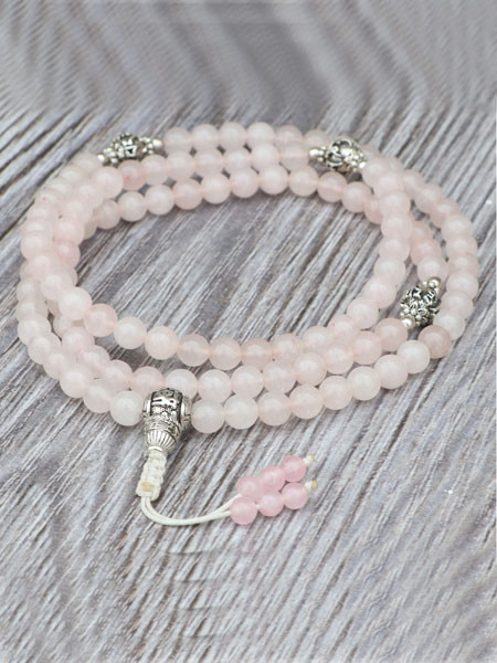 Tibetan Mantra Rose Quartz Stone Prayer Mala