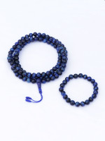 Handcrafted Blue Tiger's Eye Japa Mala necklace and wrist mala set from Nepal, featuring soothing and grounding Blue Tiger's Eye beads