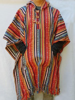 Poncho, reds, handwoven in Kathmandu, Nepal