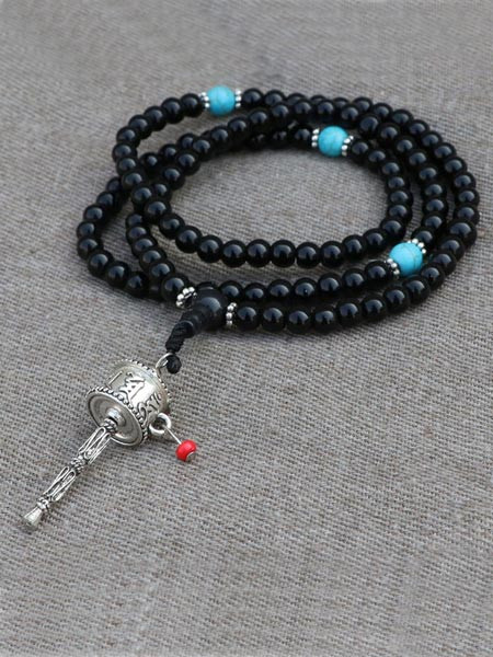 Prayer Wheel Black Onyx Stone Mala