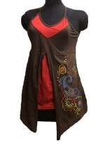 Chic embroidered top in red and brown
