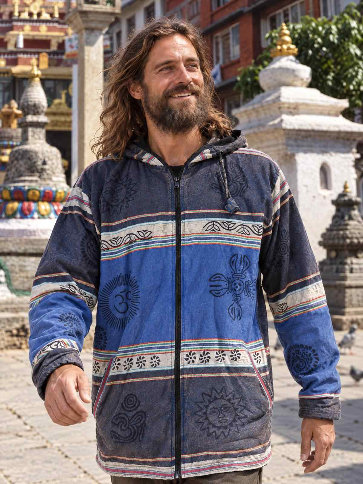 Fleece-Lined Sharma Cotton Block Print Jacket