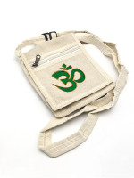Handcrafted high-grade cotton shoulder bag with a green and gold Om symbol, made in Nepal and available at Himalayan Handmades International.