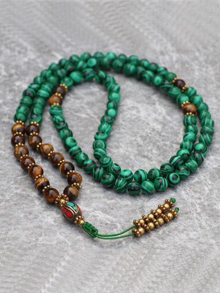 Tiger Eye & Malachite Stone Prayer Mala