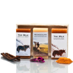 1 each of Yak Milk Vanilla Soap (25 gm), Yak Milk Lavender Soap (25gm) & Frankincense Soap (25gm) in Lokta gift box