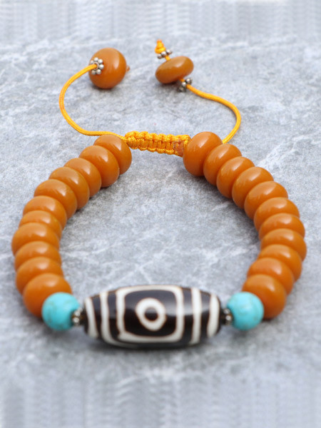 Dzi Bead Amber Mala