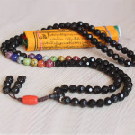 Black onyx prayer mala necklace