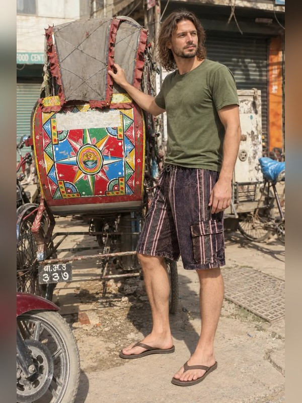 Stonewashed Striped Cargo Shorts
