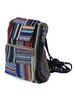 Hand woven Himalayan backpack made by a Tibetan family. Stripe ethnic geri cotton made on looms.