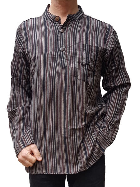Mandarin Collar Striped Shirt