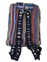 Hand woven Himalayan backpack made by a Tibetan family. Stripe ethnic geri cotton made on looms.