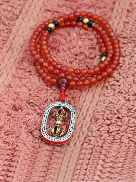 Prayer Wheel Carnelian Stone Mala