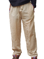 Wholesale Bhutan trim cotton pants handmade in Nepal from 100% cotton, featuring woven trim on the pockets and ankle cuffs with a relaxed fit.