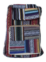 Hand woven Himalayan backpack made by a Tibetan family. Stripe ethnic geri cotton made on looms.