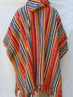 Poncho, reds, handwoven in Kathmandu, Nepal