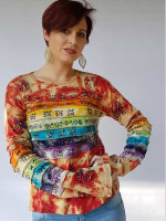 Long sleeve tie dye hippie style top with block prints