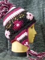 Sherpa hat in pinks and maroon flowers