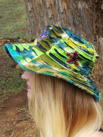 Funky hippie hat in tie-dye and razor cutwork