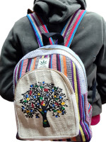Pure hemp backpack made with a mix of woven cotton with a colourful tree of life motif