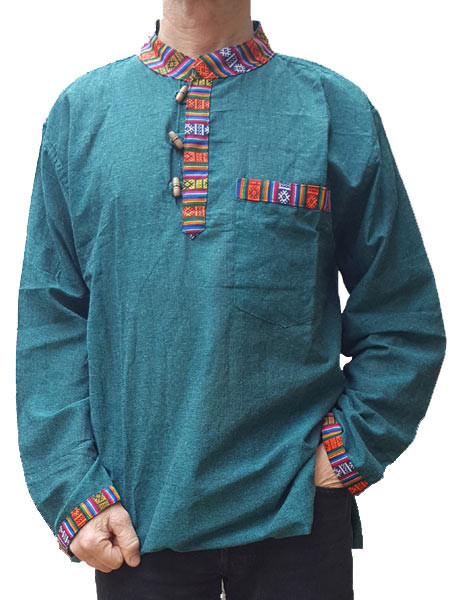 Grandad Cotton Shirt with Bhutan Trim