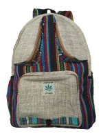 Handmade Hemp & Woven Cotton Backpack – Nepalese Striped Design