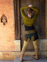 Steam punk mini skirt in shades of brown. Clothing made in Nepal.