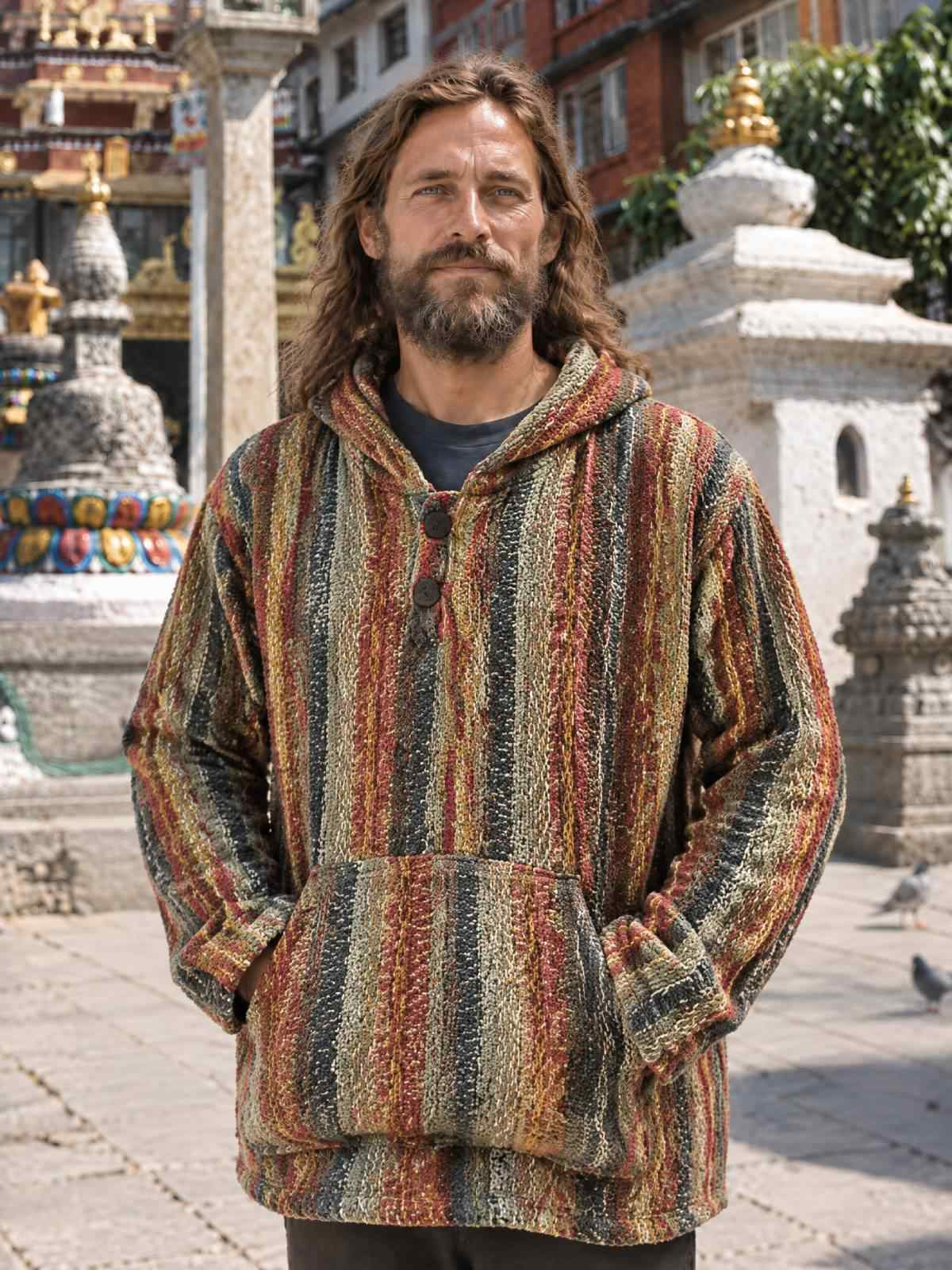 Nepalese Baja Style Hippie Hooded Pullover Jacket