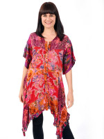 A long time Nepalese clothing favourite. Rayon flowing full button Himalayan Handmades top with flower design.