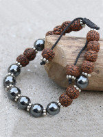 5 Faces Rudraksha Seed Wrist Mala With Hematite Stone