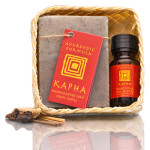 Kapha herbal soap and oil in a bamboo gift basket