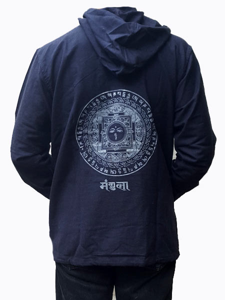 Mandala Print Cotton Hooded Shirt