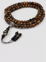 Tibetan Mantra Tiger Eye Stone Prayer Mala With Dzi Bead